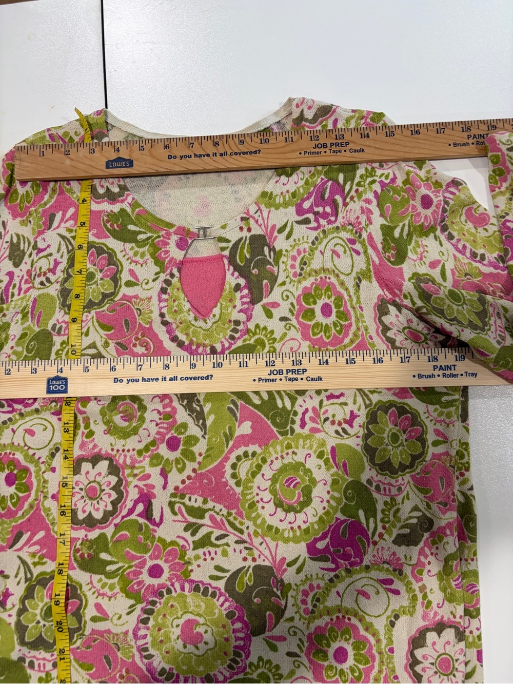 Sigrid Olsen Pink & Olive Paisley Keyhole Long-Sleeve Top - Picture 5 of 10